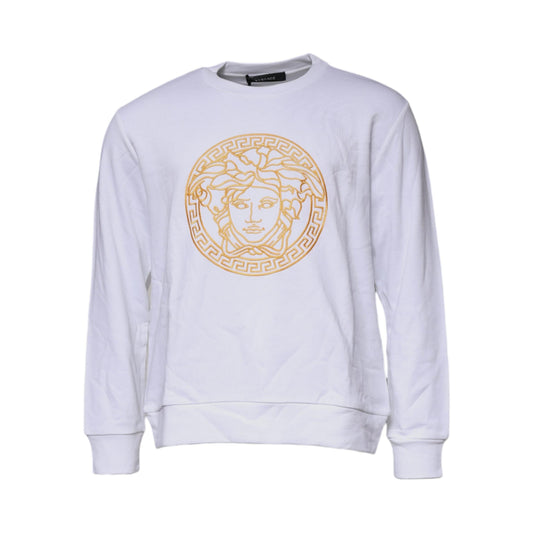 Versace White Medusa Embroidery Crew Neck Pullover Sweater