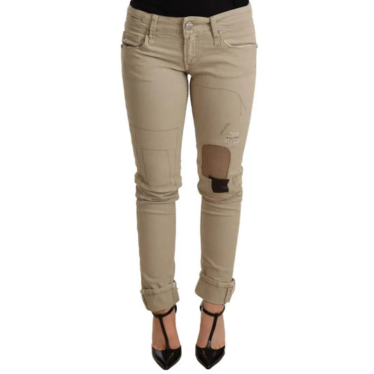 Acht Beige Cotton Slim Fit Chic Jeans