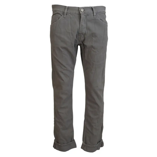 Mørkegrå bomuldsskjorte Acht Gray Cotton straight fit med rullede ben