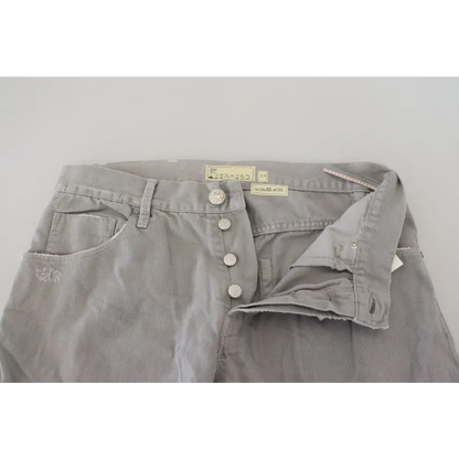 Acht grå bomuld straight fit jeans med grå corduroy bukser, knapforlukning og sølvsøm