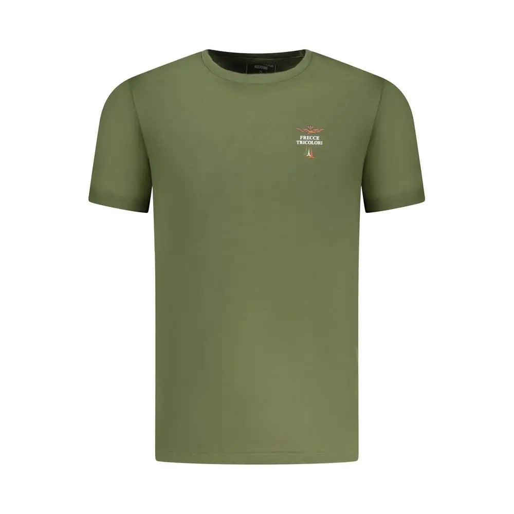 Grøn Aeronautica Militare bomuldsshirt med logo i outlet mærkevarer