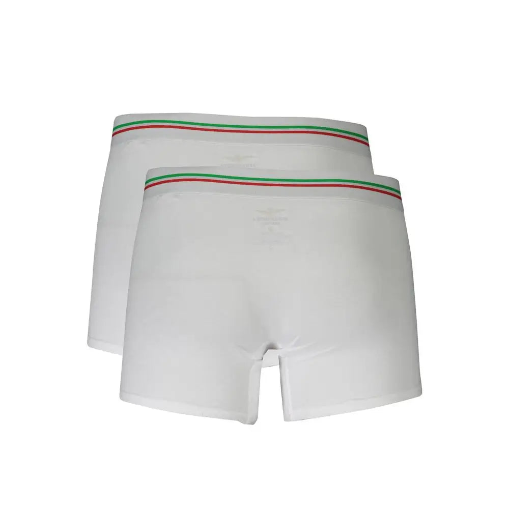 Aeronautica Militare white cotton mænds boxer med rød-hvid-grøn stribebånd