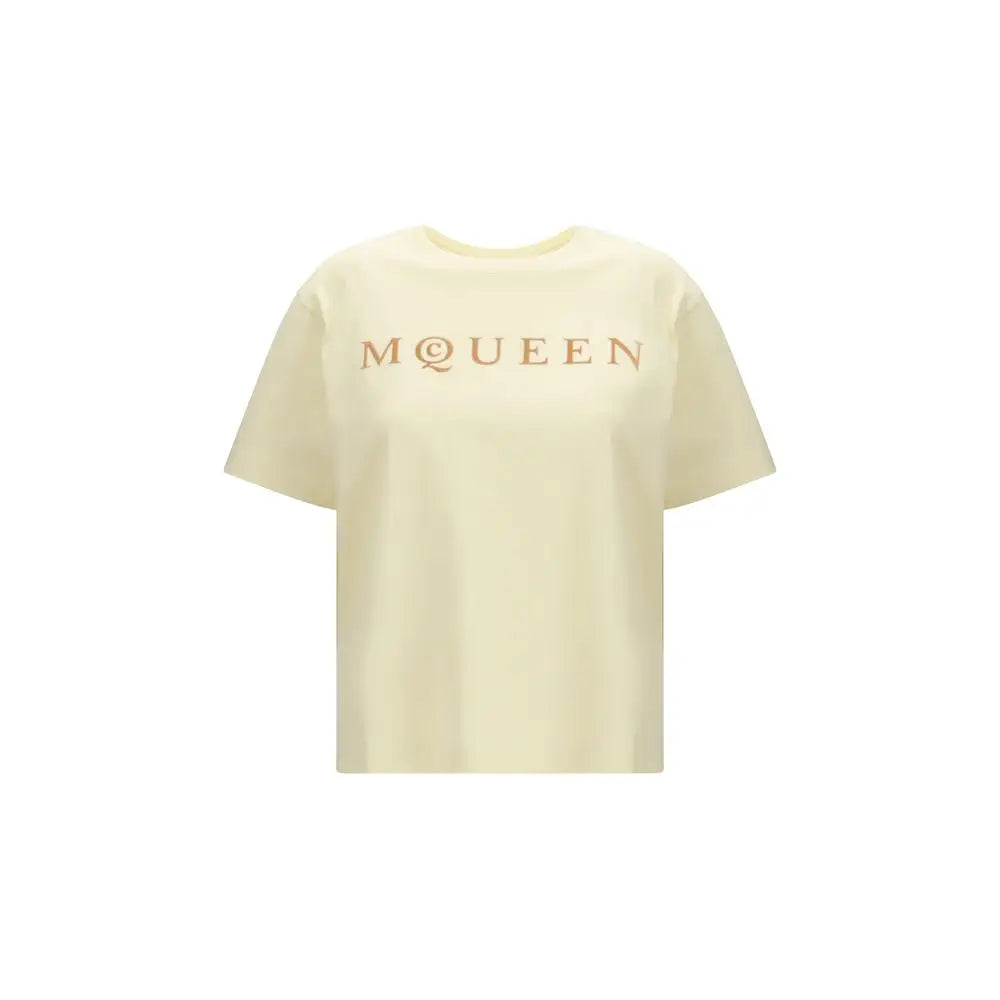 Alexander McQueen bicolor cotton t-shirt i cremfarvet med guldlogo
