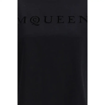 Alexander McQueen sort sort hvid bomuldstrøje med sort mat finish flaske med mqueen mærke