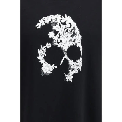 Alexander McQueen black cotton t-shirt with white lace skull design