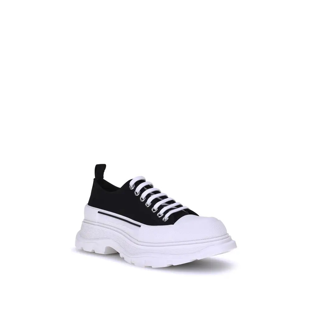 Alexander McQueen sorte gummi atletiske sneakers i sort-hvidt chunky platform design