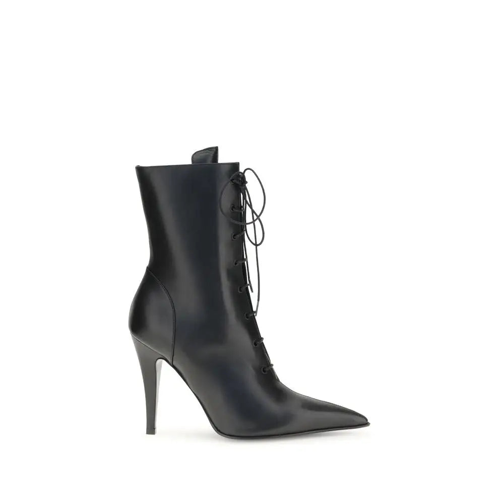 Alexander McQueen sort læder H.BOOT S.LEATHER ankelstøvle med spids tå og høj stiletto hæl. 100% originale brands