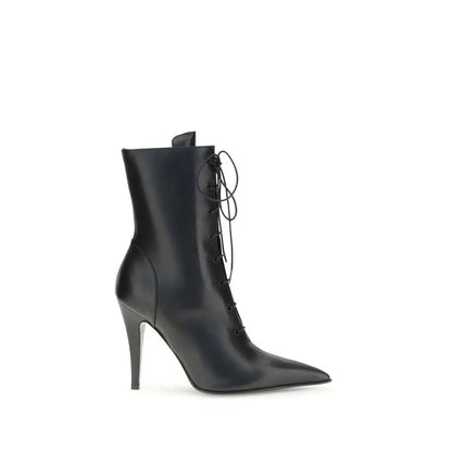 Alexander McQueen sort læder H.BOOT S.LEATHER ankelstøvle med spids tå og høj stiletto hæl. 100% originale brands