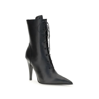 Sorte læder Alexander McQueen H.BOOT S.LEATHER ankelstøvle med spids tå og høj stiletto hæl