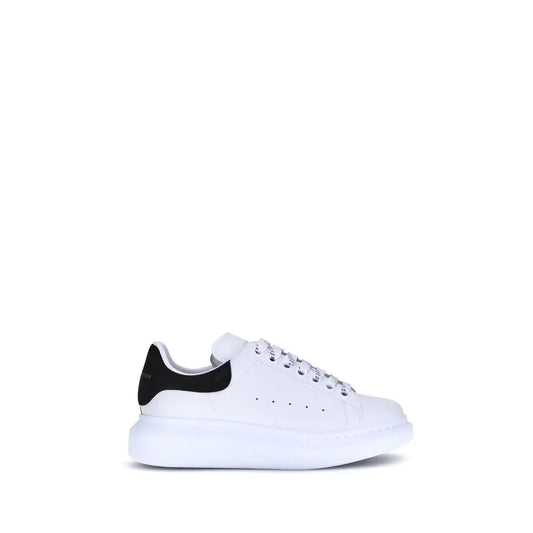 Alexander McQueen white calf leather Bos Taurus platform sneakers with black suede heel tab and chunky rubber sole