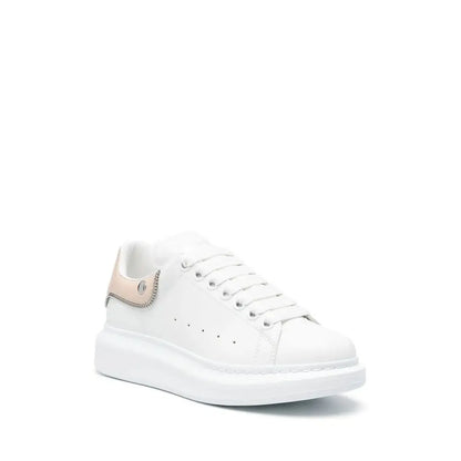 Alexander McQueen white chunky sneakers in calfskin with pink accent and silver hardware