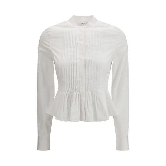 Alexander McQueen hvid bomuldsskjorte med plisseret front og peplum