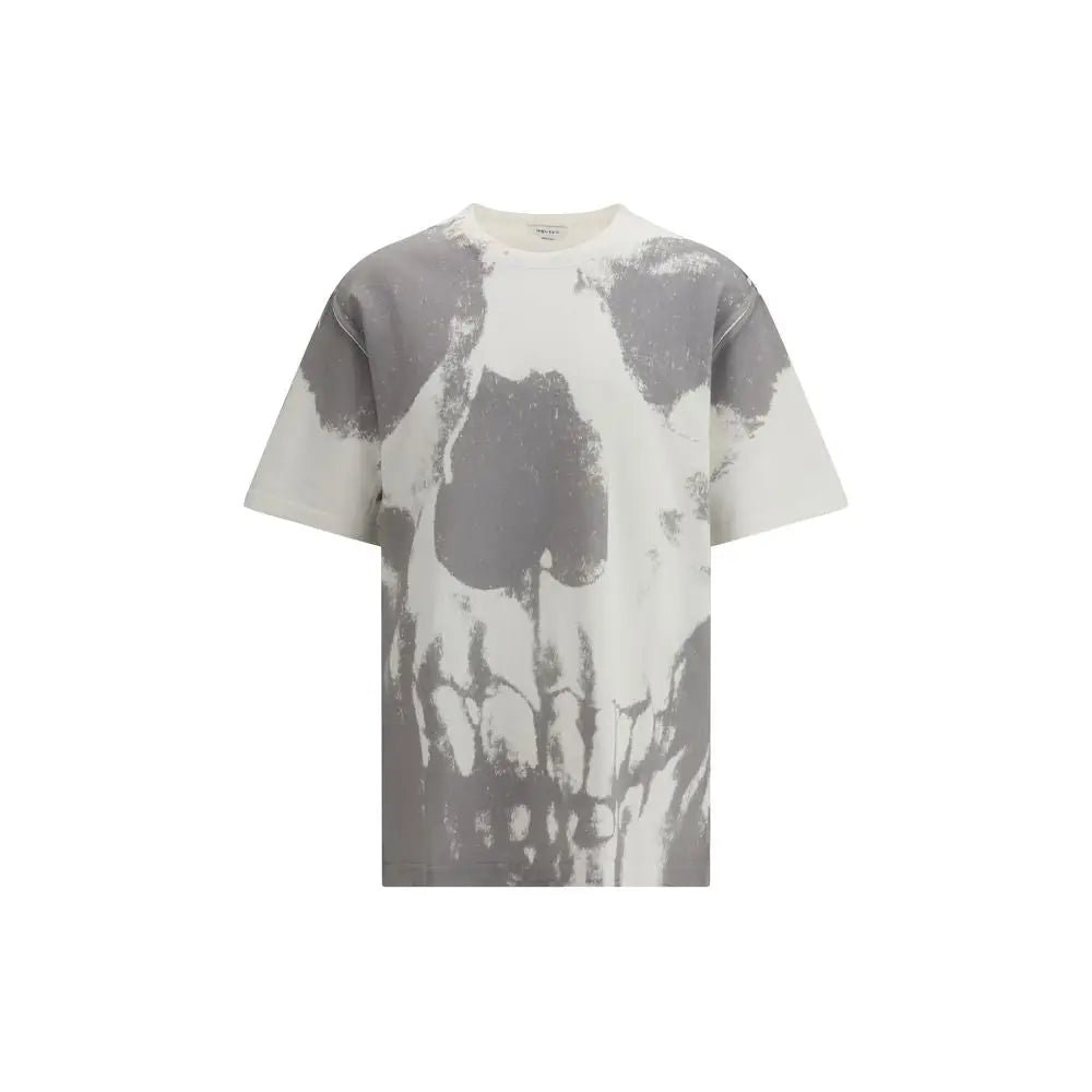 Alexander McQueen hvid bomuldst-shirt med sort-hvidt kraniedesign