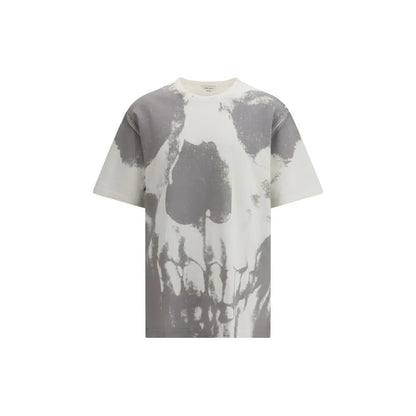 Alexander McQueen hvid bomuldst-shirt med sort-hvidt kraniedesign