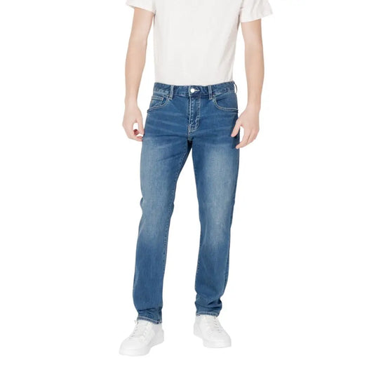 Armani Exchange blå skinny jeans i bomuld med klassisk ret snit og subtil fading