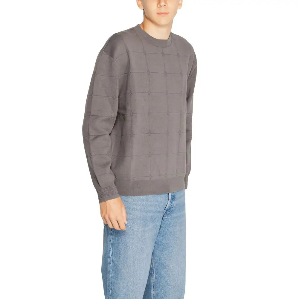 Armani Exchange grå bomuldssweater med tekstureret strikkemønster