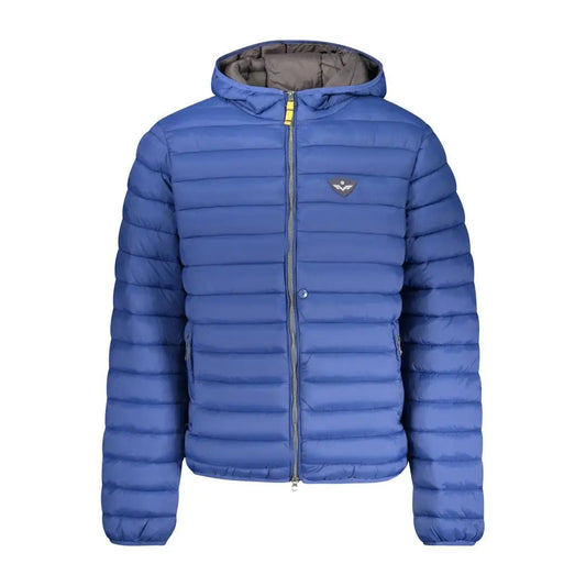 Armata di mare blue polyamide jacket, quilted hooded with gray lining