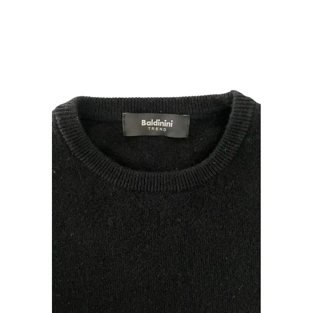 Baldinini trend black cashmere sweater med ribbet hals og tekstureret strik
