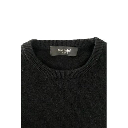 Baldinini trend black cashmere sweater med ribbet hals og tekstureret strik
