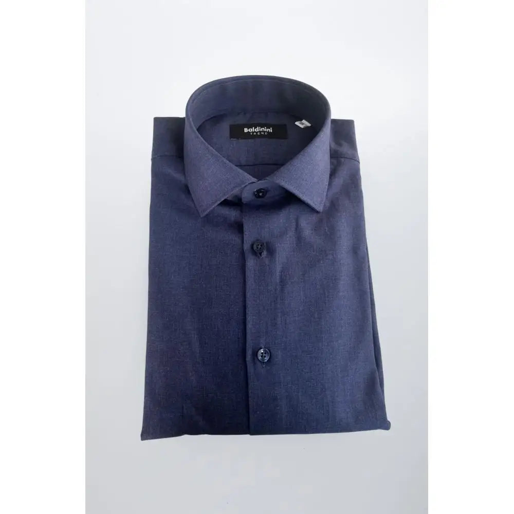 Baldinini Trend Blue Cotton herre shirt i marineblå bomuld med tekstur