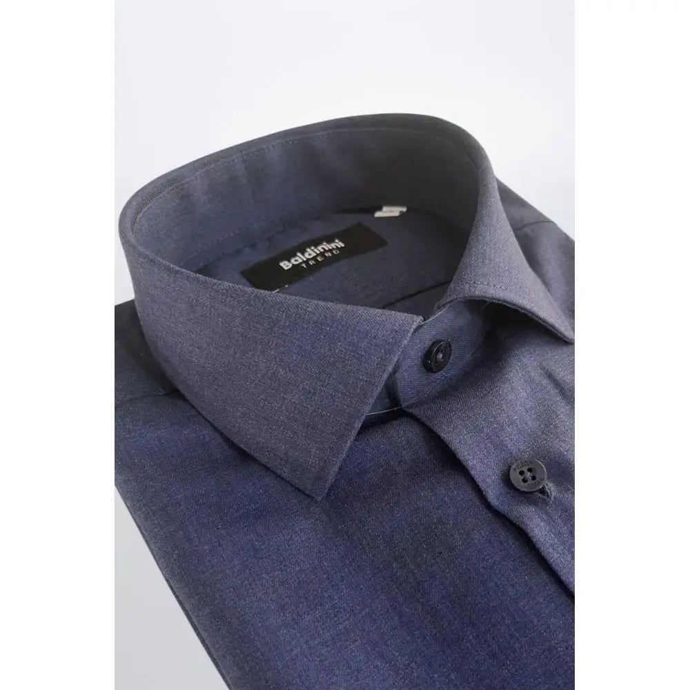 Baldinini Trend Blue Cotton Men Shirt, dark blue textured dress