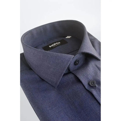 Baldinini Trend Blue Cotton Men Shirt, dark blue textured dress