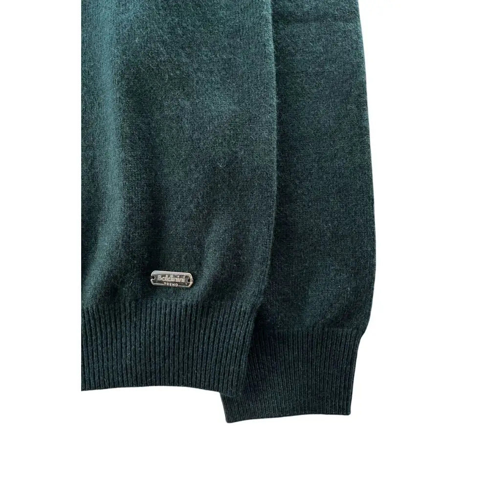 Baldinini Trend grøn cashmere sweater med ribkant og sølvtag, 100% originale brands
