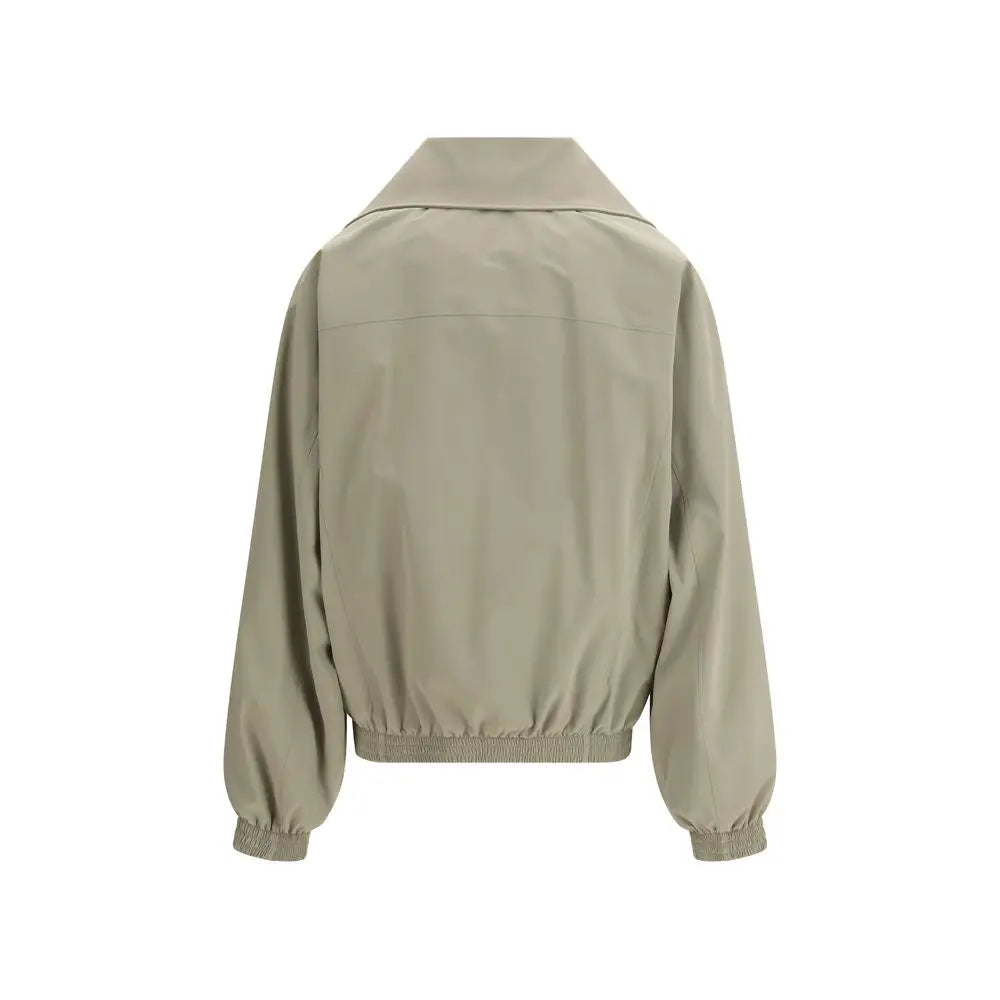 Balenciaga beige polyester bomber jacket med elastiske manchetter og søm