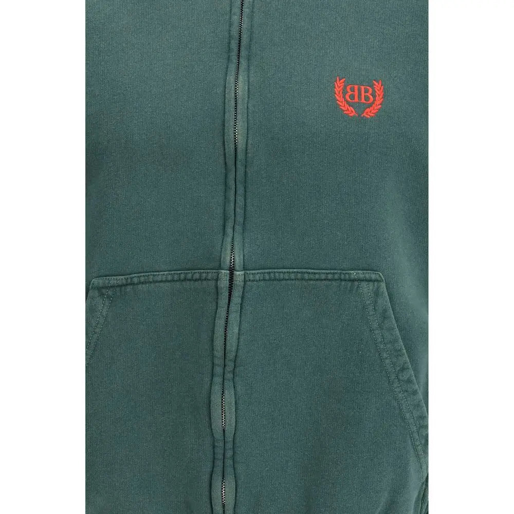 Balenciaga bicolor cotton sweatshirt i mørkegrøn med rødt BB-logo