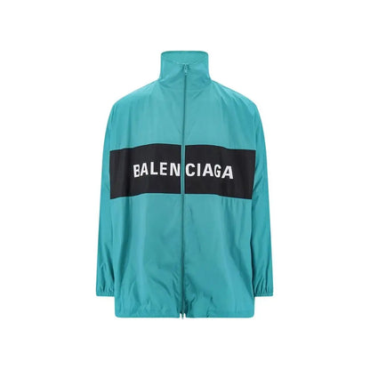 Teal Balenciaga bicolor polyamide shell jacket med sort stribe og hvid logo