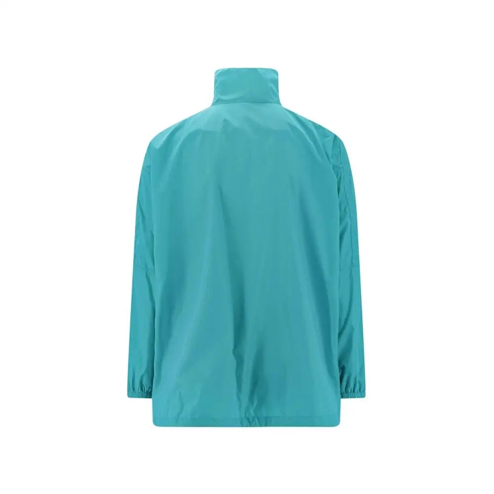Teal Balenciaga bicolor polyamide shell jacket med høj krave og elastiske manchetter