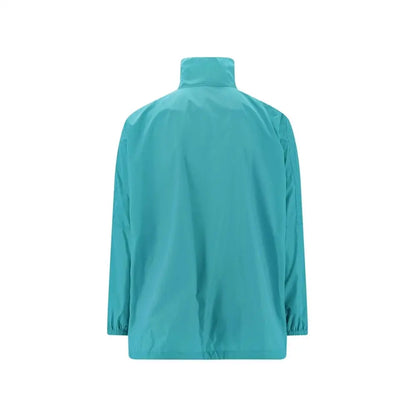 Teal Balenciaga bicolor polyamide shell jacket med høj krave og elastiske manchetter