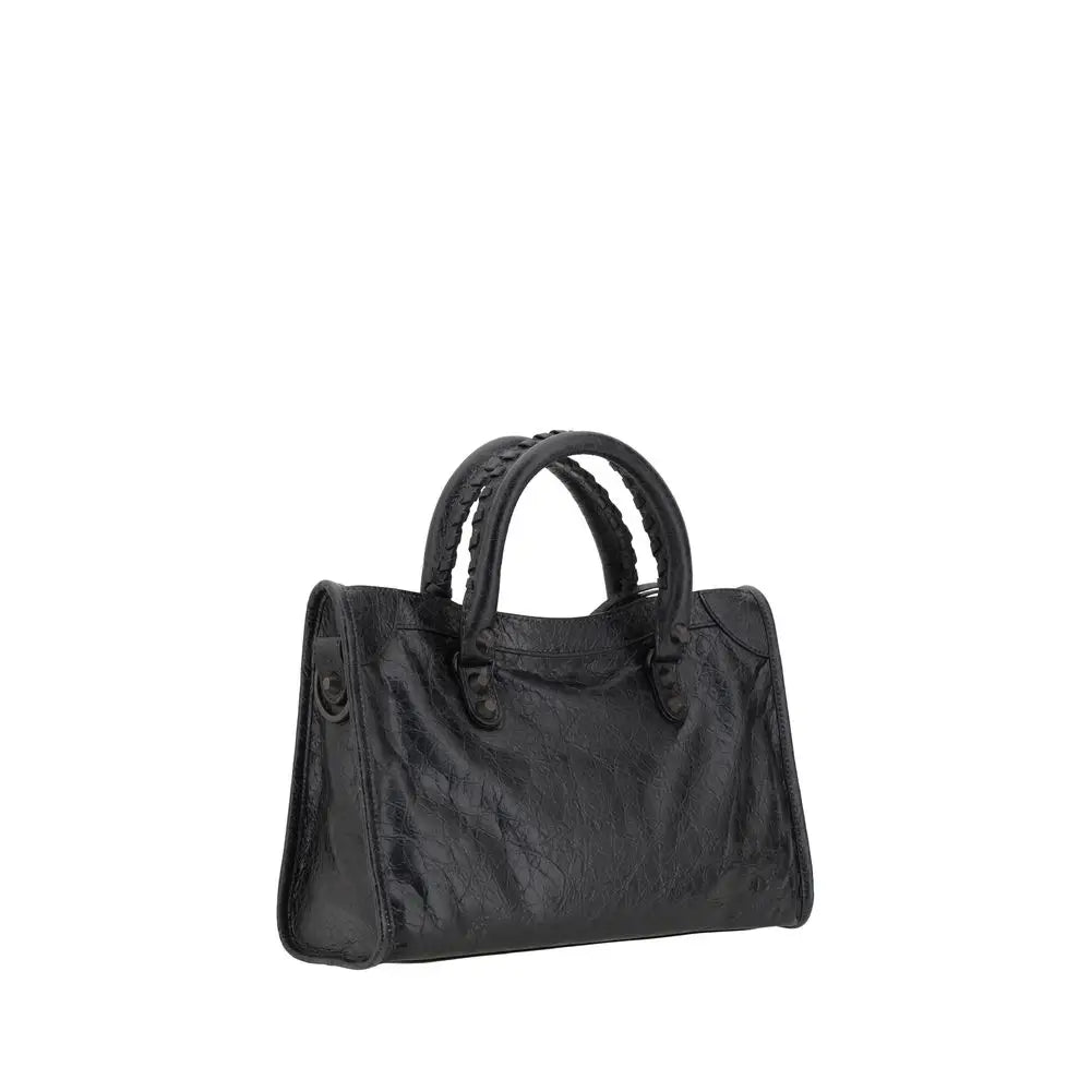 Balenciaga black calf leather Bos Taurus skulderpose med fletede håndtag
