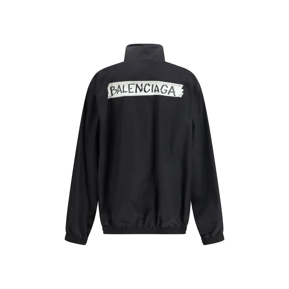 Balenciaga black cotton shell jacket with white tape logo on back