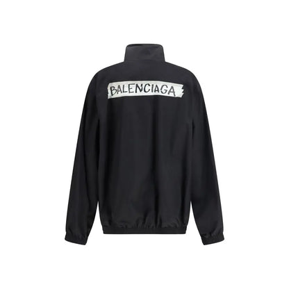 Balenciaga black cotton shell jacket with white tape logo on back