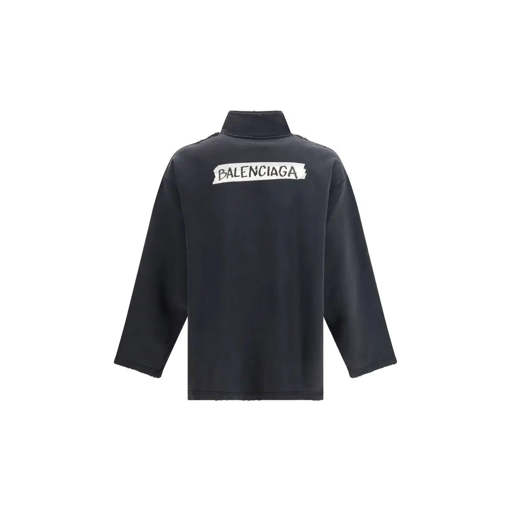 Balenciaga sort bomuldssweatshirt med hvidt distressed logo på ryggen