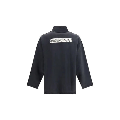 Balenciaga sort bomuldssweatshirt med hvidt distressed logo på ryggen