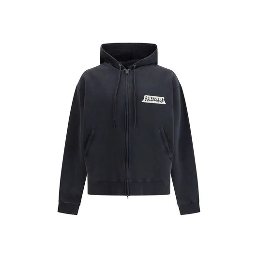 Balenciaga black cotton sweatshirt med lynlås og hvid logo