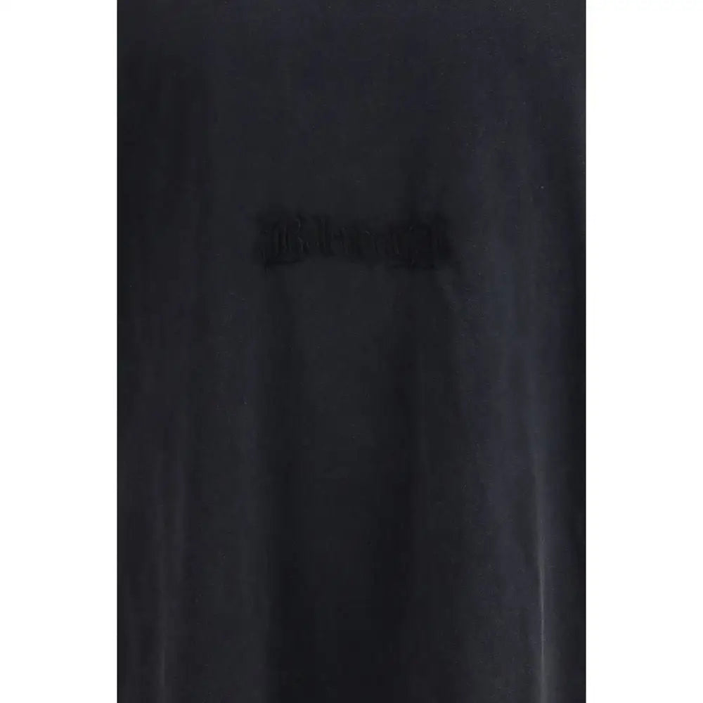 Balenciaga black cotton t-shirt with textured fabric and embroidered logo