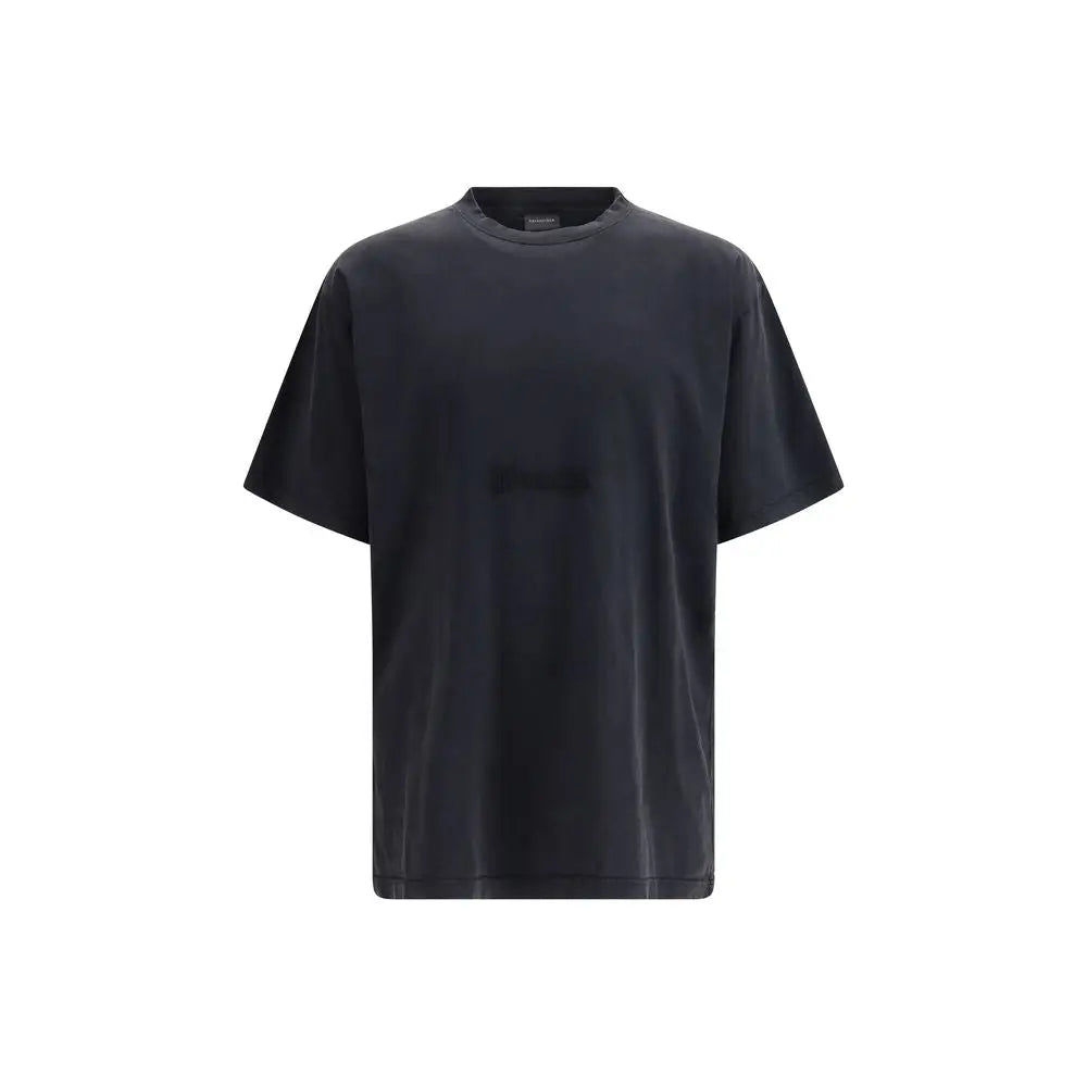 Balenciaga black cotton t-shirt med oversize crewneck og faded tekstur