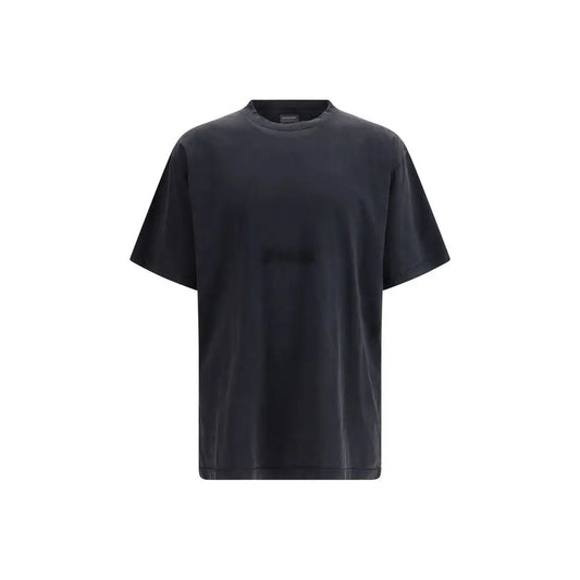 Balenciaga black cotton t-shirt med oversize crewneck og faded tekstur
