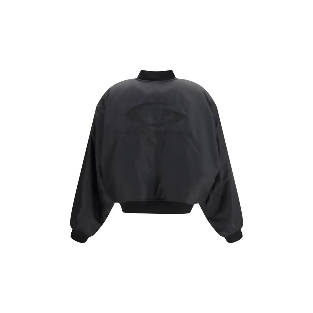 Balenciaga black polyamide bomber med satin og øje-logo