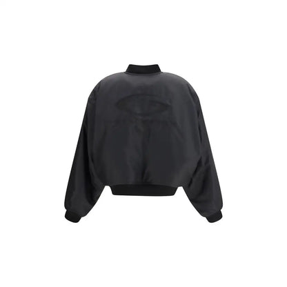 Balenciaga black polyamide bomber med satin og øje-logo