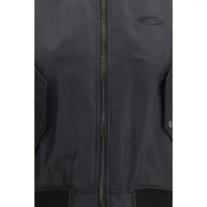 Balenciaga sort polyamid bomber med lynlås og logo