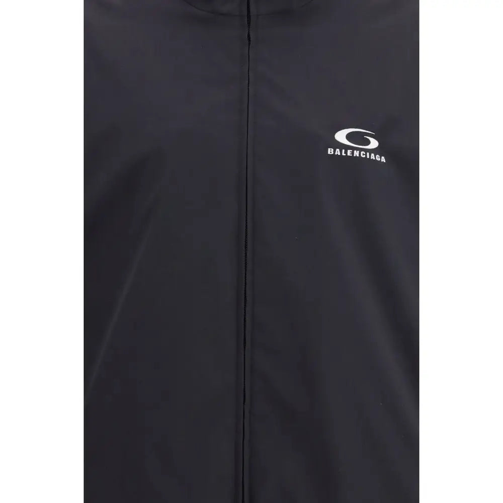 Balenciaga sort polyester shell jakke med hvidt logo