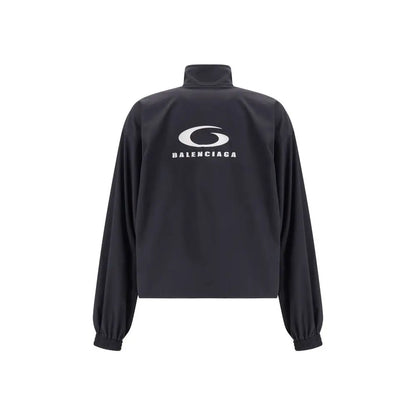 Sort sort Balenciaga sort polyester shell jakke i sort med hvid logo og tekst på ryggen