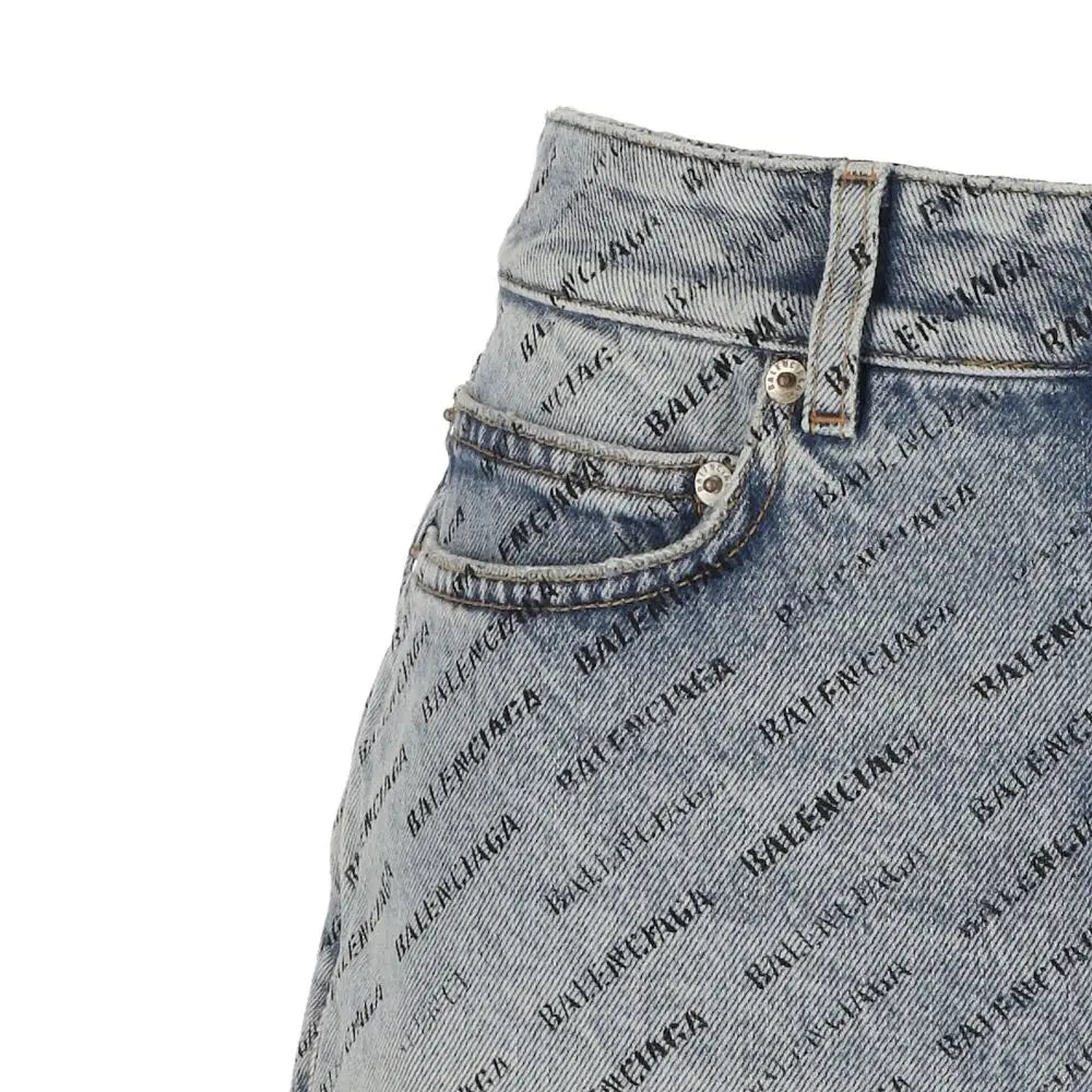 Balenciaga blå denim skirt med lysvask og sort logo print. Spar 30-70% på 100% originale brands