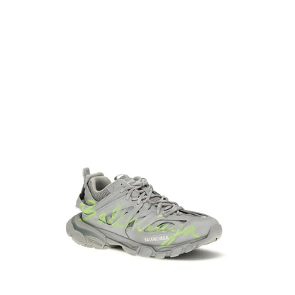 Grå Balenciaga Triple S polyester sneakers med neon graffiti og chunky sål, 100% originale