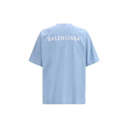 Balenciaga light blue t-shirt med hvid skrift på ryggen