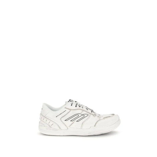 Hvid Balenciaga sneaker i kalveskind med sort logo og tekstur, 100% originale brands